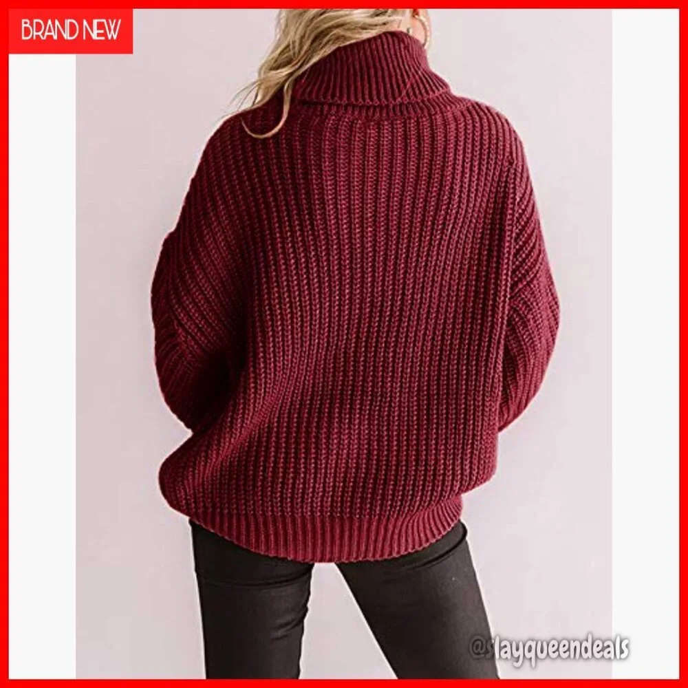 Plus Size Chunky Cable Knit Turtleneck Sweater Oversized Pullover